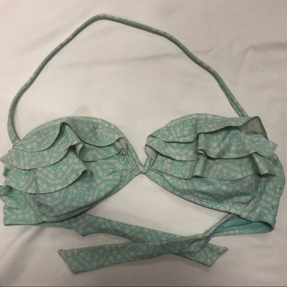 Xhilaration Teal Animal Print Ruffle Swim Top